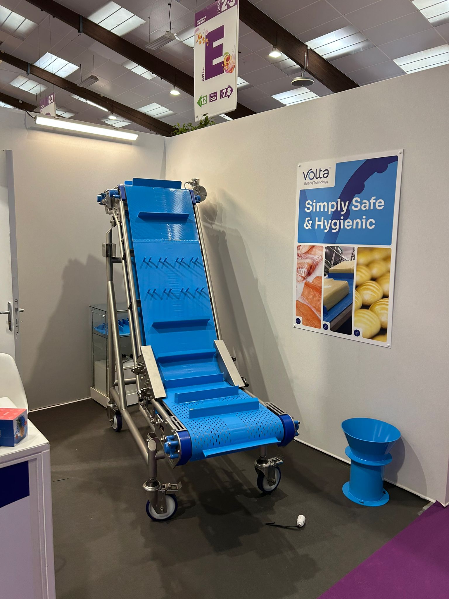 Blue hygienic equipment in exhibition space